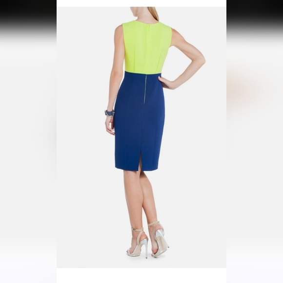 NWOT BCBGMaxAzria Blaire color-block Sheath Dress In Navy Blue-Neon Yellow/Green - Picture 2 of 6